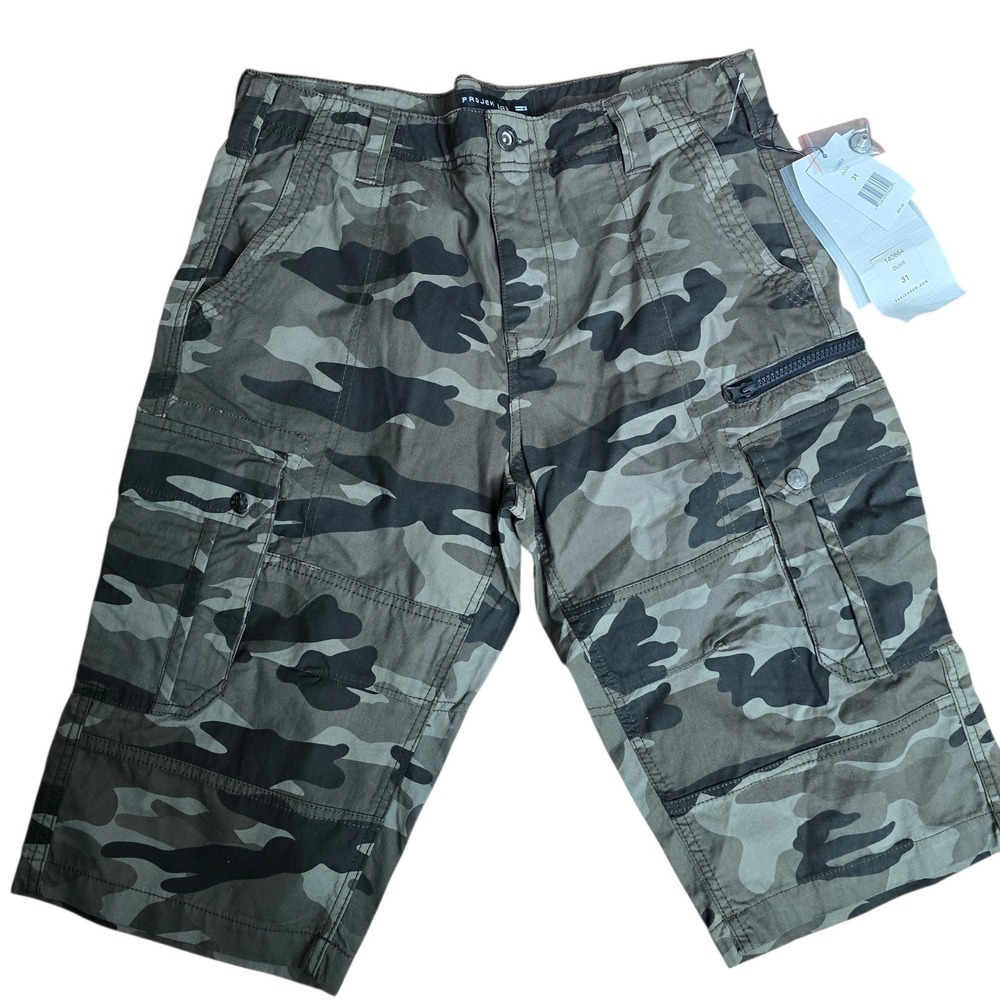 PROJEK RAW‎ Men's Camouflage Cargo Shorts Size 31 Utility Pockets Zip Pocket